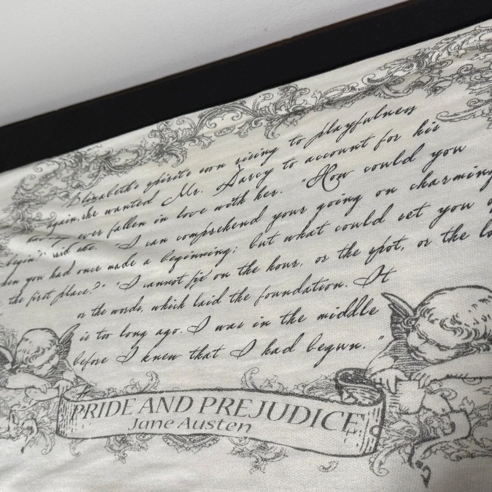 Pride and Prejudice Jane Austen Infinity Scarf Cream‎ Literary Print Cottagecore